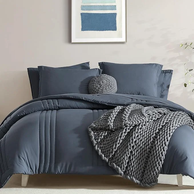 Smart Monbix Full Size Comforter Set – 7 Pieces Blue Grey Bed in a Bag Full Size Bedding Sets with Comforters All Seasons Comforter with Sheets Pillowcases amp Shams Top-Quality