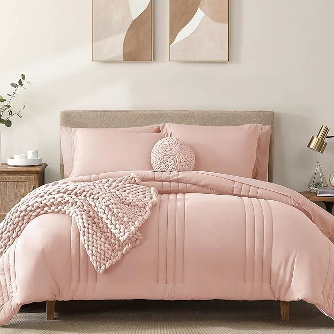 Durable Monbix King Size Comforter Set – 7 Pieces Light Pink Bed in a Bag King Bedding Sets with Comforters All Seasons Comforter Bed Set with Sheets Pillowcases amp Shams 102 quot x90 quot Fast