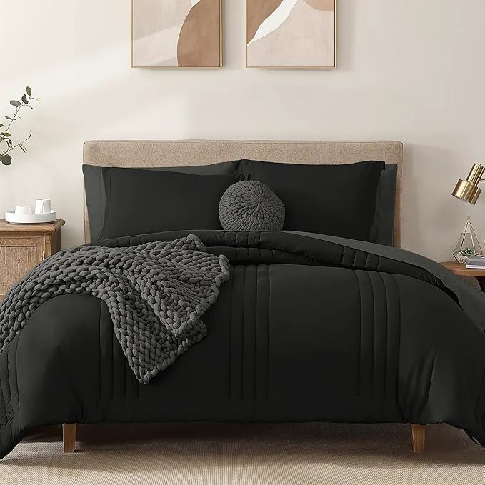 World-Class Monbix King Size Comforter Set – 7 Pieces Bed in a Bag King Black Bedding Sets with Comforter All Seasons Comforter Bed Set with Sheets Pillowcases amp Shams Innovative