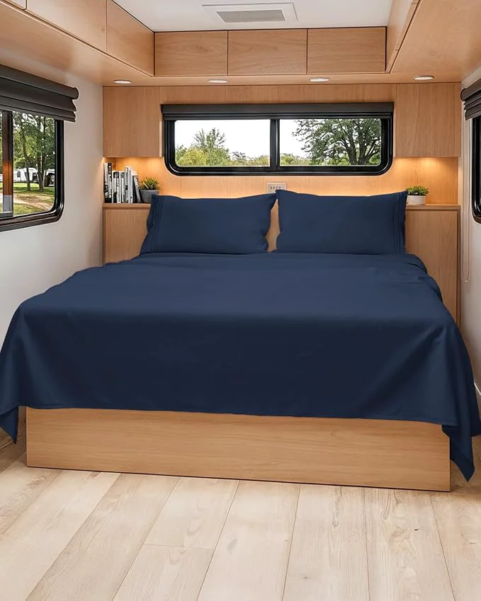 Powerful Short Queen Size 4 Piece Sheet Set – RV Short Queen Soft Breathable amp Cooling Bed Sheets Set w Deep Pockets – Hotel Luxury Bedding for Women Men Kids Teens Boys amp Girls – Oeko-Tex – Navy Blue Solid