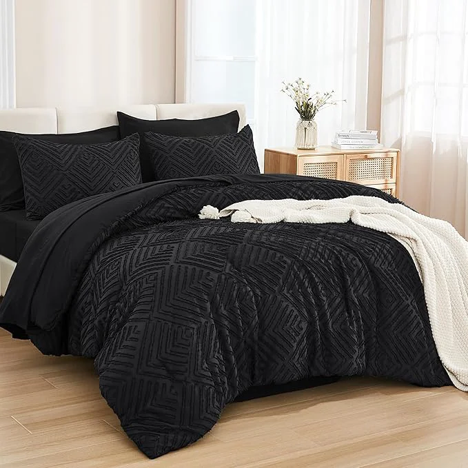Contemporary Andency Super King Plus Comforter Set with Sheets Black – 7 Pieces Bed in a Bag Oversized King Boho Lightweight Fluffy Tufted Bedding Sets with Comforter Sheets Pillowcases amp Shams Certified