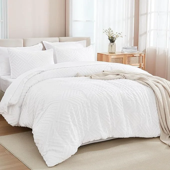 Unique Andency White Super King Size Comforter Set with Sheets – 7 Pieces Bed in a Bag Boho Tufted Bedding Sets Fluffy Lightweight Super King Bed Set with Comforter Sheets Pillowcases amp Shams Modern