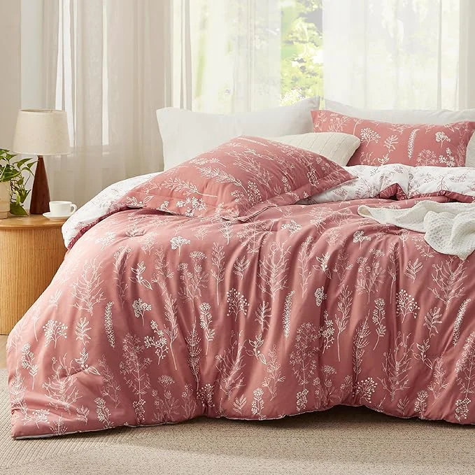 Comfortable Bedsure Full Comforter Set – Grayish Pink Bed Set 3 Pieces Cute Floral Bedding 1 Soft Reversible Botanical Flowers Comforter and 2 Pillow Shams Fashionable