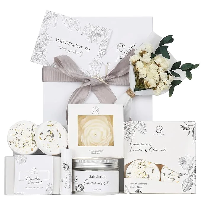Long-Lasting EXTALOW Spa Gifts for Women Bath and Body Gift Basket Mothers Day Gifts Coconut Pure