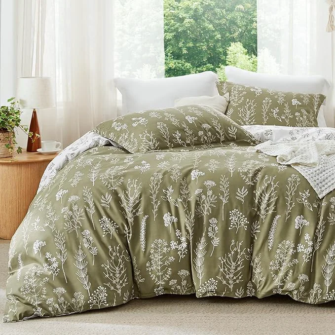 Fine Crafted Bedsure King Comforter Set – Olive Green Bed Set 3 Pieces Cute Floral Bedding 1 Soft Reversible Botanical Flowers Comforter and 2 Pillow Shams Flexible