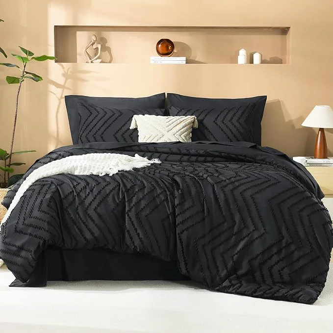 User-Friendly Litanika Super King Size Comforter Set with Sheets Black – 7 Pieces Bed in a Bag Oversized King Boho Tufted Complete Bedding Sets with Comforter Sheets Pillowcases amp Shams Prestigious