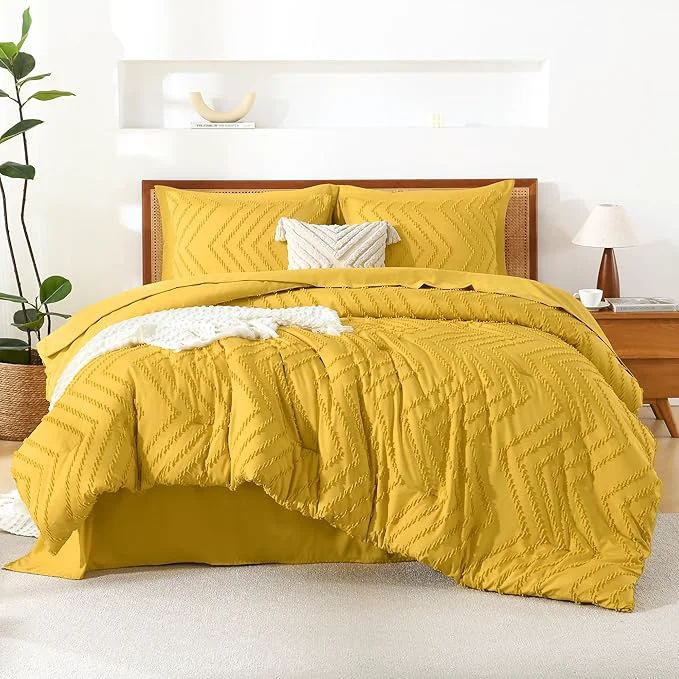 Carefully Designed Litanika King Size Comforter Set with Sheets Mustard Yellow – 7 Pieces Bed in a Bag King Chevron Tufted Complete Bedding Sets with Comforter Sheets Pillowcases amp Shams Easy-to-Use