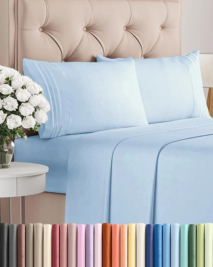 Comfortable Queen Size 4 Piece Sheet Set – Comfy Breathable amp Cooling Bed Sheets Set – Hotel Luxury Bedding for Women Men Kids Teens Boys amp Girls – Deep Pockets Soft and Wrinkle – Oeko-Tex – Light Blue Environmentally Friendly