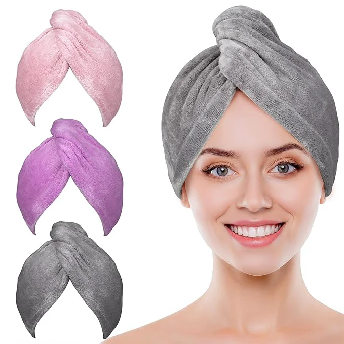 Exceptional POPCHOSE Microfiber Hair Towel Wrap 3 Pack Fast Drying Hair Turban Stocking Proven