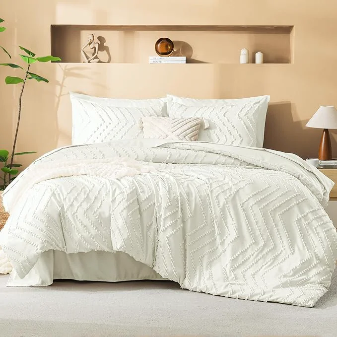 Official Litanika Ivory Full Size Comforter Set with Sheets – 7 Pieces Bed in a Bag Full Boho Tufted Complete Bedding Sets with Comforter Sheets Pillowcases amp Shams Optimized