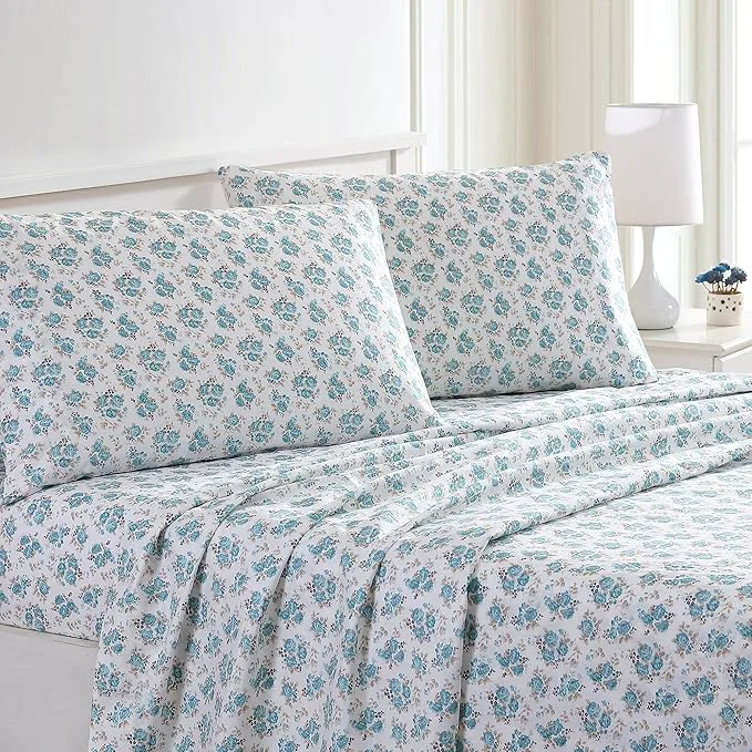 Minimalist Modern Threads Printed 4-Piece Extra Soft Bedding Sheets amp Pillowcase Set Deep Pocket up to 16 inch Mattress Roses King Smooth