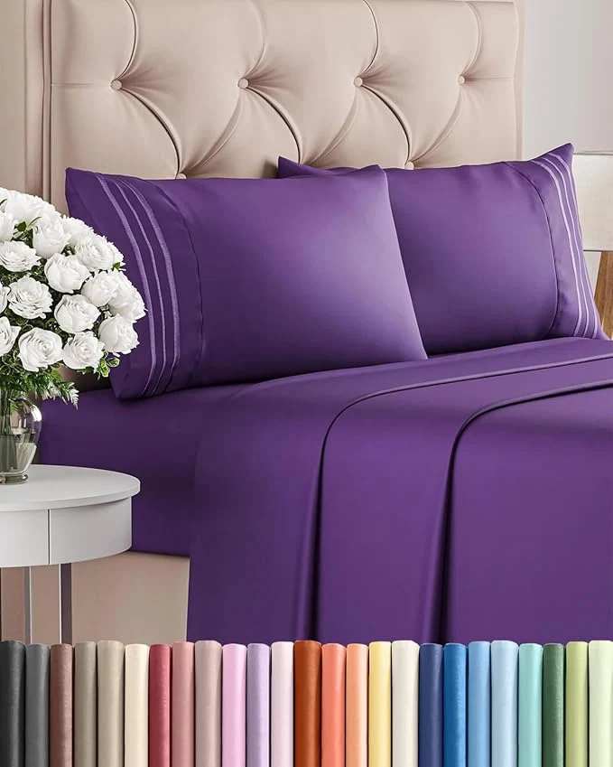 Safe Queen Size 4 Piece Sheet Set – Comfy Breathable amp Cooling Bed Sheets Set – Hotel Luxury Bedding for Women Men Kids Teens Boys amp Girls – Deep Pockets Ultra-Soft Wrinkle – Oeko-Tex – Purple Sustainable