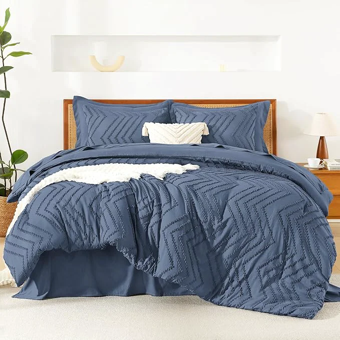 Fine Crafted Litanika Oversized King Size Comforter Set with Sheets Ocean Blue – 7 Pieces Bed in a Bag Oversized King Boho Tufted Complete Bedding Sets with Comforter Sheets Pillowcases amp Shams High-Performance