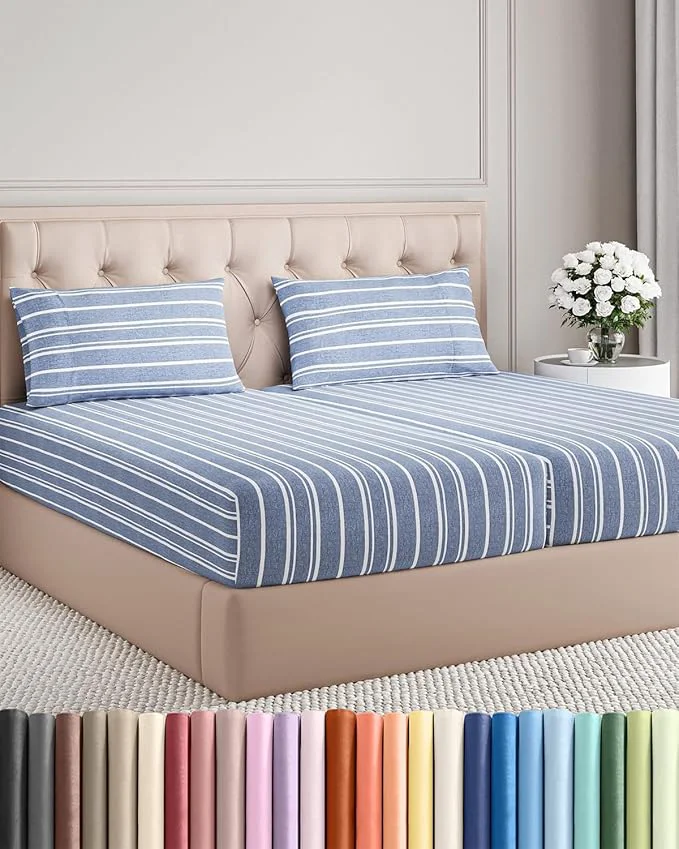 Reusable Split King Size 5 Piece Sheet Set – Comfy Breathable amp Cooling Bed Sheets Set – Hotel Luxury Bedding for Women Men Kids Teens Boys amp Girls – Deep Pockets amp Wrinkle – Oeko-Tex – Blue Stripes 3 Outstanding