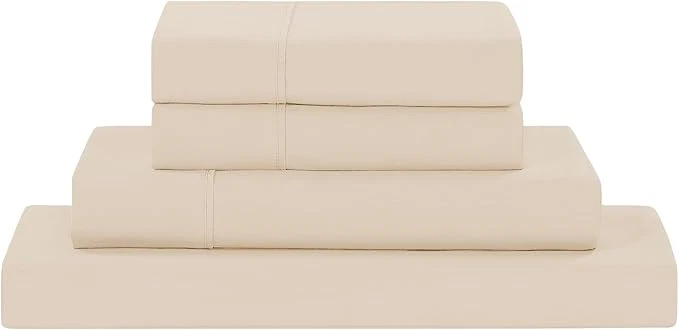 Relaxed Modern Threads Soft Microfiber Solid Sheets – Luxurious Microfiber Bed Sheets – Includes Flat Sheet Fitted Sheet with Deep Pockets amp Pillowcases Egg Shell Queen Optimized