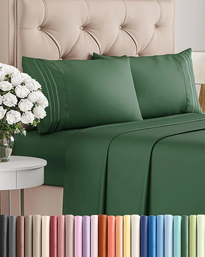 Certified Cal King Size 4 Piece Sheet Set – Comfy Breathable amp Cooling Bed Sheets Set – Hotel Luxury Bedding for Women Men Kids Teens Boys amp Girls – Deep Pockets and Wrinkle – Oeko-Tex – Emerald Green Durable