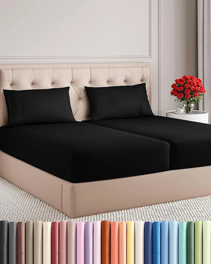 Specialty Split King Size 5 Piece Sheet Set – Comfy Breathable amp Cooling Bed Sheets Set – Hotel Luxury Bedding for Women Men Kids Teens Boys amp Girls – Deep Pockets Soft and Wrinkle – Oeko-Tex – Black Fine Crafted