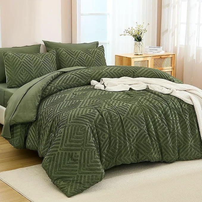 Clean Andency King Size Comforter Set Olive Green – 7 Pieces Bed in a Bag King Boho Olive Green Bedding Comforter Sets Tufted Bed Set with Comforter Sheets Pillowcases amp Shams Trendy