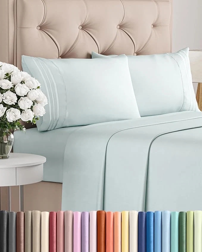 Safe Full Size 4 Piece Sheet Set – Comfy Breathable amp Cooling Bed Sheets Set – Hotel Luxury Bedding for Women Men Kids Teens Boys amp Girls – Deep Pockets Ultra-Soft Wrinkle – Oeko-Tex – Ice Blue Practical