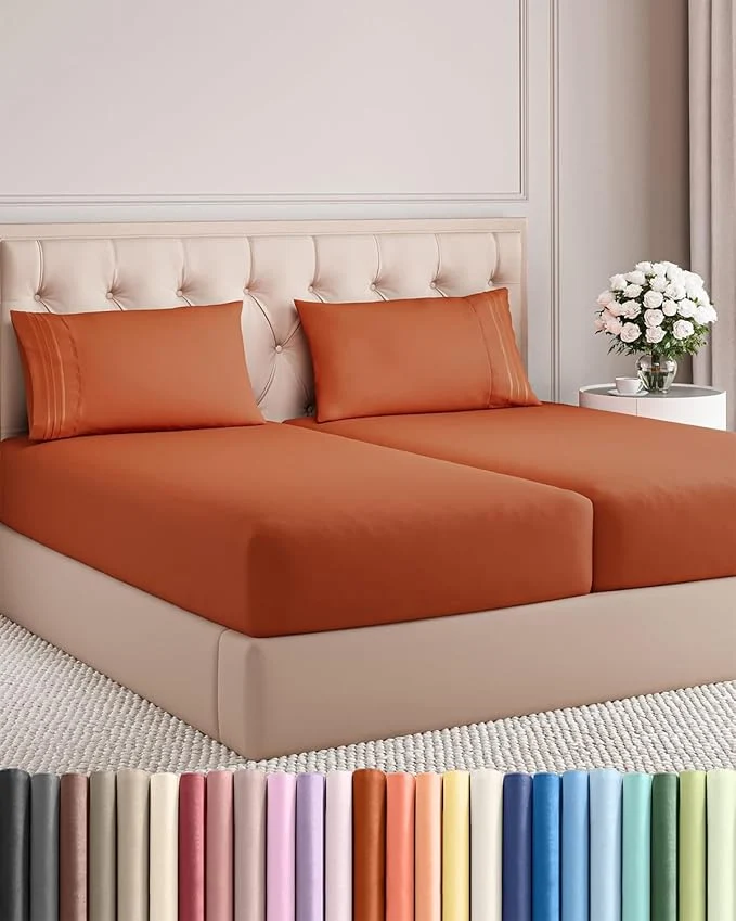 Efficient Split King Size 5 Piece Sheet Set – Comfy Breathable amp Cooling Bed Sheets Set – Hotel Luxury Bedding for Women Men Kids Teens Boys amp Girls – Deep Pockets and Wrinkle – Oeko-Tex – Terracotta Sustainable