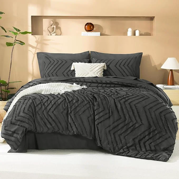 Exclusive Litanika Dark Grey Queen Size Comforter Set with Sheets – 7 Pieces Bed in a Bag Queen Tufted Complete Bedding Sets with Comforter Sheets Pillowcases amp Shams Premium