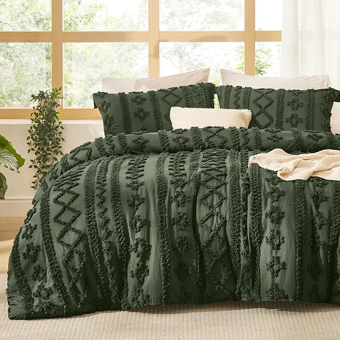 Outstanding Bedsure Tufted Boho Comforter Set Twin Size – Olive Green Boho Bed Set GentleSoft™ 2 Pieces Farmhouse Shabby Chic Embroidery Bedding Gifts for Woman Soft Jacquard Twin Comforter for All Seasons Flexible