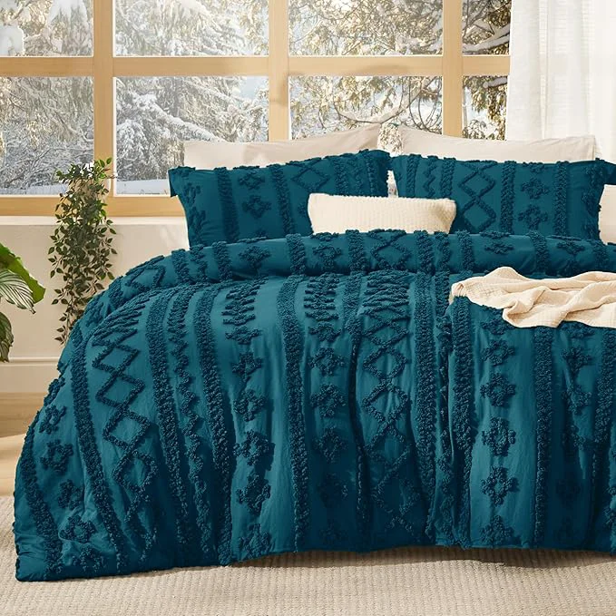 Smooth Bedsure Tufted Boho Comforter Set California King – Teal Boho Bed Set GentleSoft 3 Pieces Farmhouse Shabby Chic Embroidery Bedding Gifts for Woman Soft Jacquard Comforter for All Seasons Green