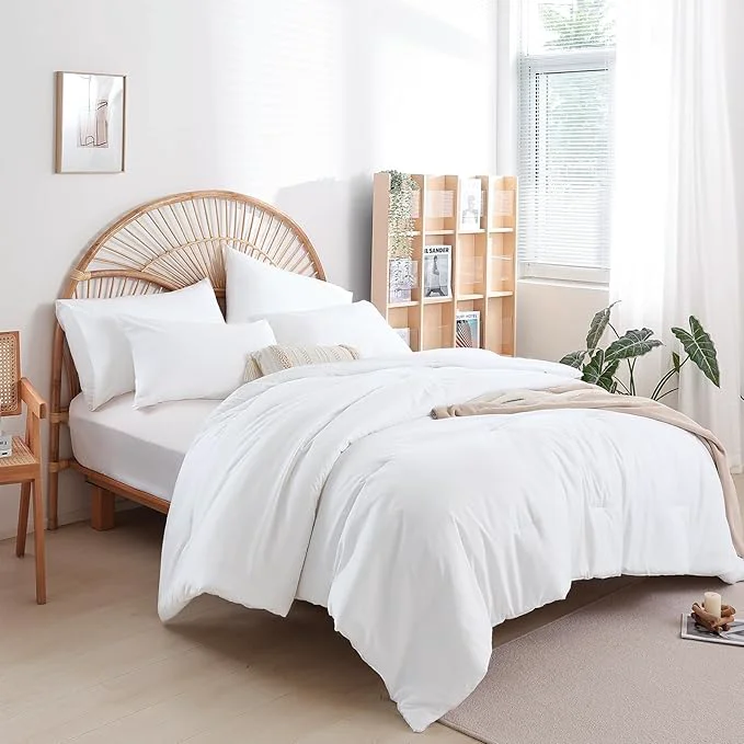 Refined weigelia King Size Comforter Set Soft Microfiber 3 Piece Comforters Set for Men Women and Girls White Lightweight Comforter for All Season 1 Comforter 2 Pillowcases Genuine