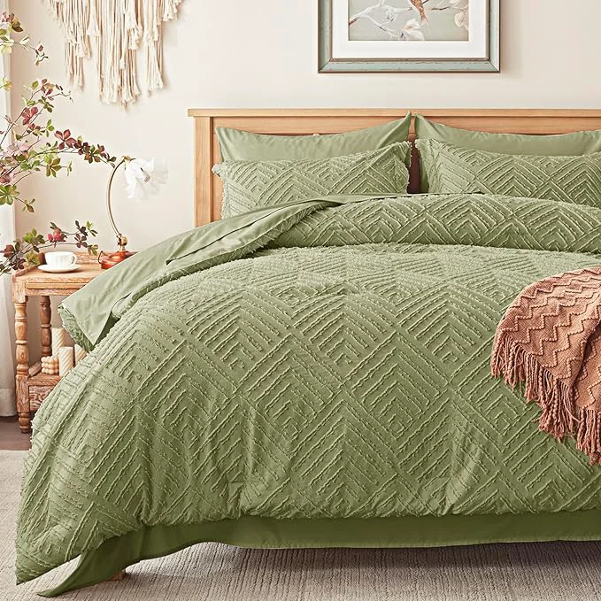Innovative Zzlpp Full Comforter Set 7 Pieces Army Green Tufted Bed in a Bag All Season Boho Bedding With Comforter 2 Pillow Shams 2 Pillowcases 1 Flat Sheet 1 Fitted Sheet Organic