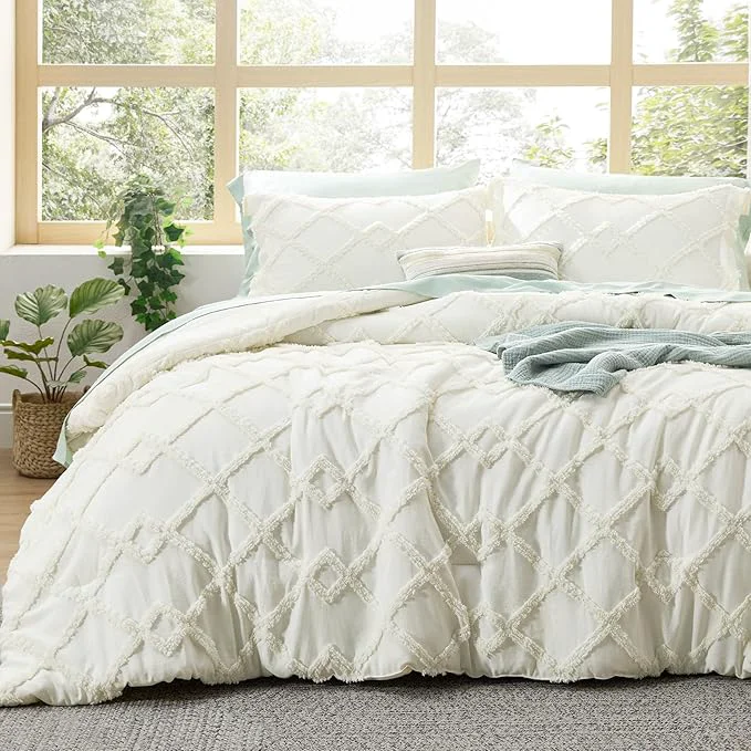 Crafted Bedsure Boho Comforter Set Queen – Ivory Tufted Queen Size Comforter 3 Pieces Farmhouse Shabby Chic Embroidery Bed Set Soft Fluffy Geometric Pattern Bedding for All Seasons Superior