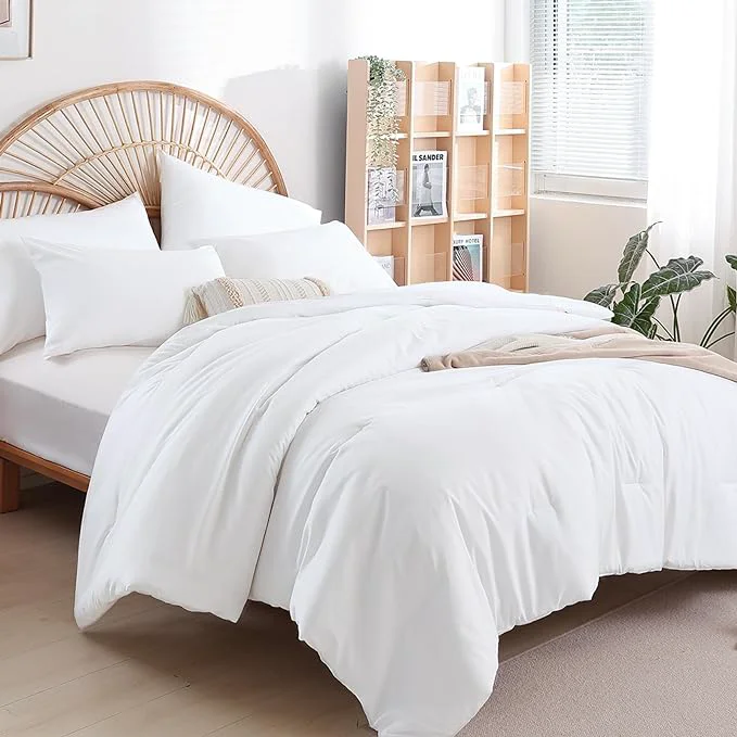 Detailed weigelia Queen Comforter Set White Comforter Boho Solid Color Bedding for All Season Soft Lightweight Microfiber 3PCS Reversible Comforter Set 1 Comforter 2 Pillowcases Trendy