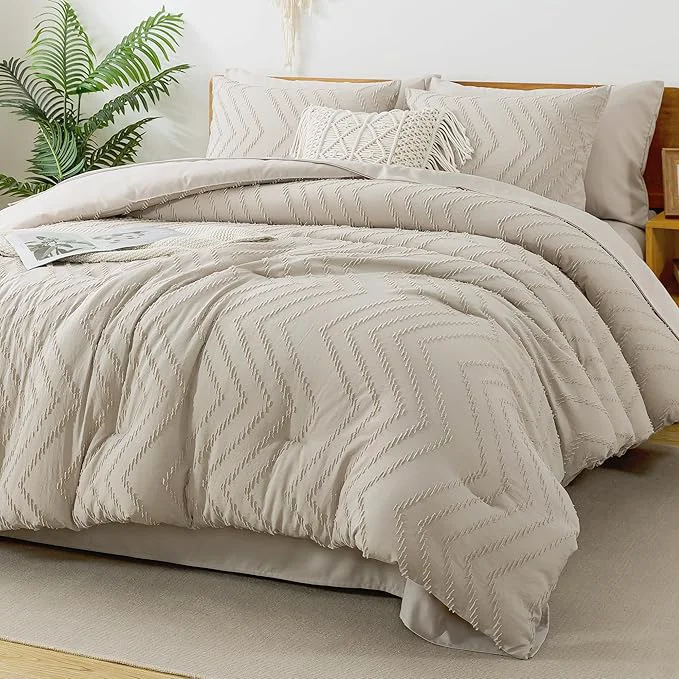 Smart Litanika California King Size Comforter Set with Sheets Beige – 7 Pieces Bed in a Bag Cal King Chevron Tufted Complete Bedding Sets with Comforter Sheets Pillowcases amp Shams Fine Crafted
