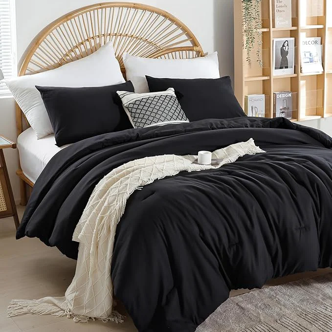 Trusted weigelia Full Size Comforter Sets Modern 3PCS Microfiber Black Comforter Full for All Season Comforter for Men Women Boho Solid Soft Lightweight Bed Comforter Set High-End