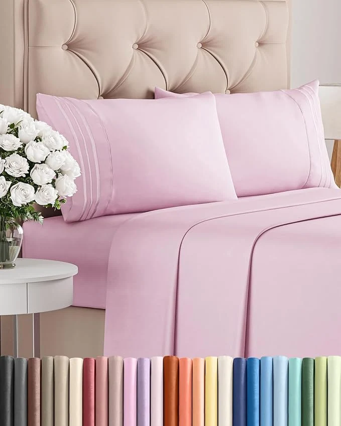 Consistent Queen Size 4 Piece Sheet Set – Comfy Breathable amp Cooling Bed Sheets Set – Hotel Luxury Bedding for Women Men Kids Teens Boys amp Girls – Deep Pockets Soft and Wrinkle – Oeko-Tex – Light Pink Responsible