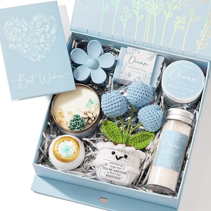 Minimalist Spa Gifts for Women Bath Gift Set Ocean Relaxing Spa Gift Baskets Home Bath Eco-Friendly