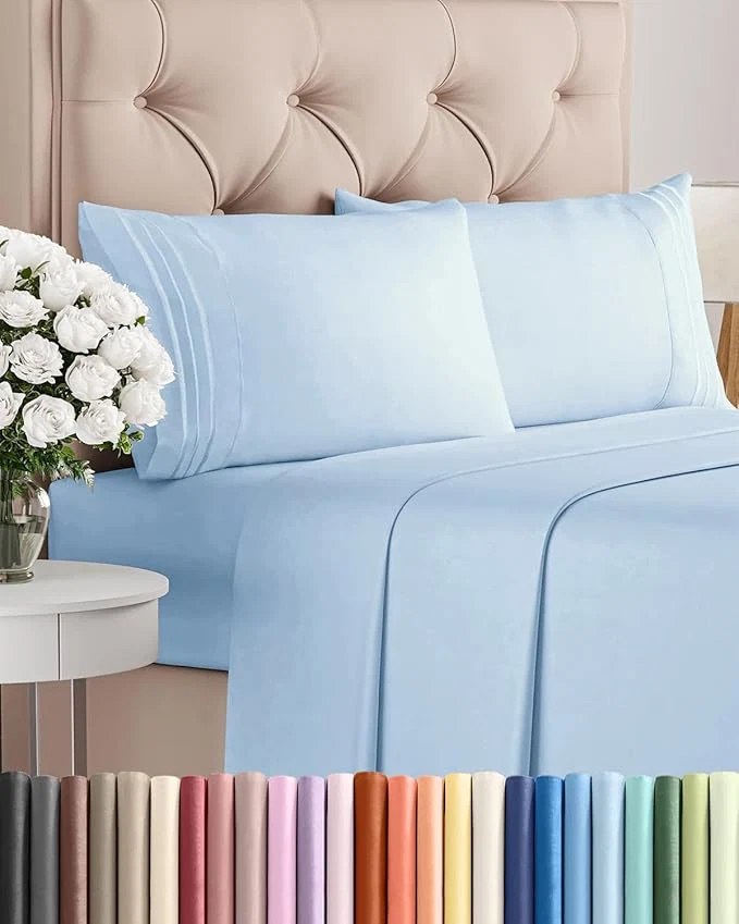 Long-Lasting Cal King Size 4 Piece Sheet Set – Comfy Breathable amp Cooling Bed Sheets Set – Hotel Luxury Bedding for Women Men Kids Teens Boys amp Girls – Deep Pockets Soft Wrinkle – Oeko-Tex – Light Blue Original