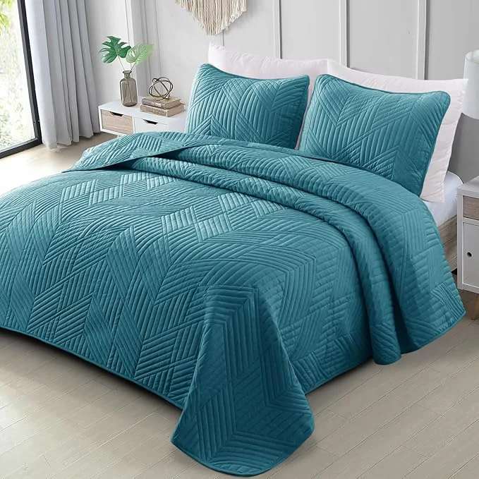 Smart Exclusivo Mezcla California King Quilt Bedding Set Lightweight Teal Oversized King Bedspreads Soft Modern Geometric Coverlet Set for All Seasons 1 Quilt and 2 Pillow Shams Next-Generation