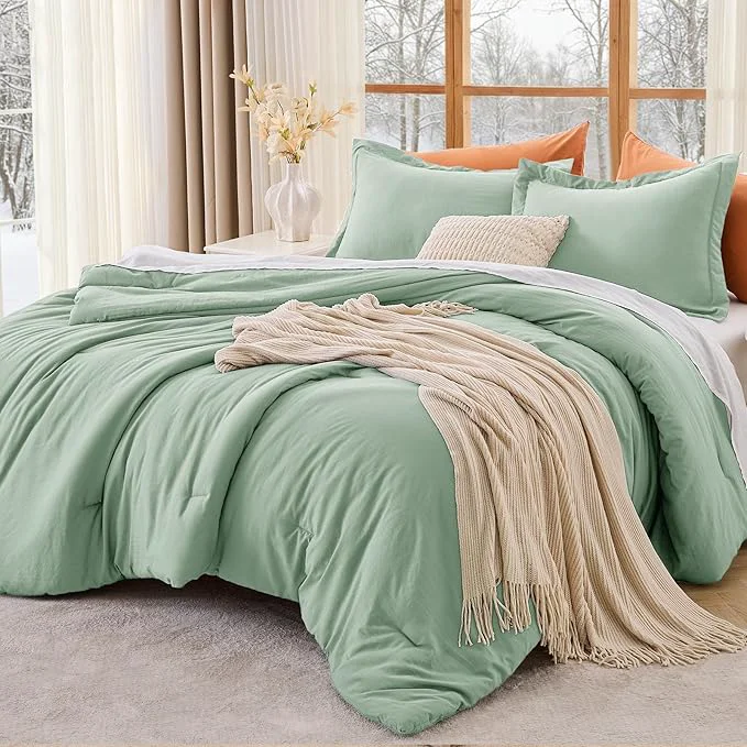 Smart MUXHOMO Full Comforter Sets All Season Ultra Soft Down Bedding – 3 Piece Lightweight Bed Set Includes 1 Comforter 82 quot x86 quot and 2 Pillow Shams 20 quot x26 quot Sage Green Unique