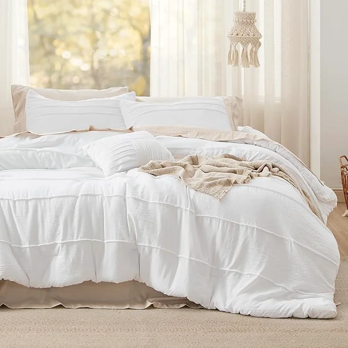 Contemporary Bedsure White Oversized Queen Comforter Set – 4 Pieces Pinch Pleat Bed Set Down Bedding Sets for All Season 1 Comforter 2 Pillowcases 1 Decorative Pillow Authentic
