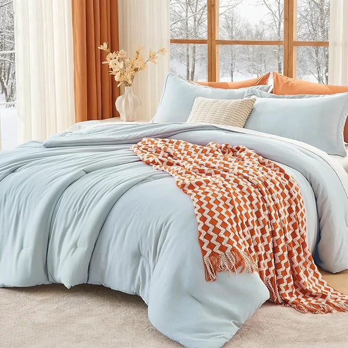 Pure MUXHOMO King Size Comforter Set All Season Ultra Soft Down Bedding – 3 Piece Lightweight Bed Set Includes 1 Comforter 104 quot x90 quot and 2 Pillow Shams 20 quot x36 quot Lake Blue Verified