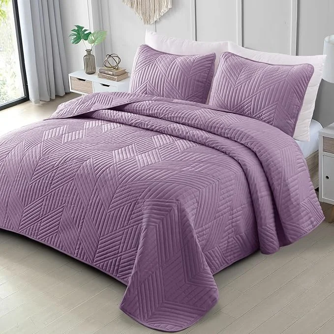 Solid Exclusivo Mezcla Ultrasonic Twin Quilt Bedding Set Lightweight Dusty Lavender Bedspreads Soft Modern Geometric Coverlet Set for All Seasons 1 Quilt and 1 Pillow Sham Authentic