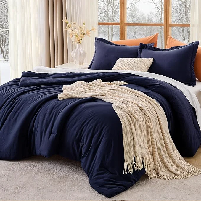 Carefully Designed MUXHOMO Oversized King Comforter Sets All Season Ultra Soft Down Bedding – 3 Piece Lightweight Bed Set Includes 1 Comforter 120 quot x98 quot and 2 Pillow Shams 20 quot x36 quot Navy Blue Professional