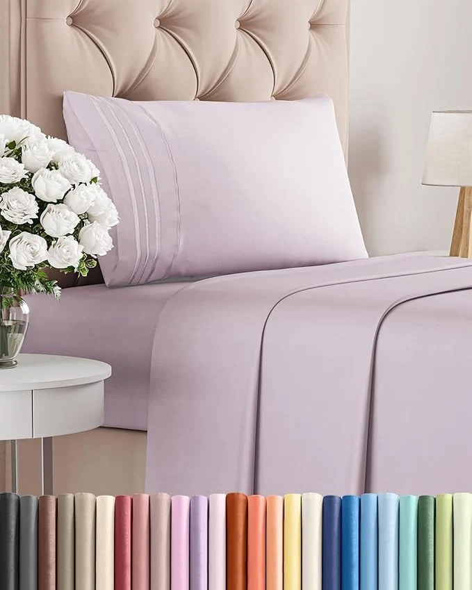 Minimalist Twin Size 3 Piece Sheet Set – Comfy Breathable amp Cooling Bed Sheets Set – Hotel Luxury Bedding for Women Men Kids Teens Boys amp Girls – Deep Pockets Soft Wrinkle – Oeko-Tex – Light Lavender Organic