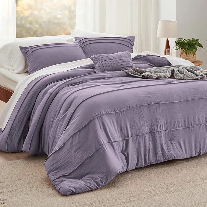 Expertly Made Bedsure California King Comforter Set – 4 Pieces Pinch Pleat Bed Set Purple Boho Bedding for All Season 1 Soft Comforter 2 Pillowcases 1 Decorative Pillow Specialty