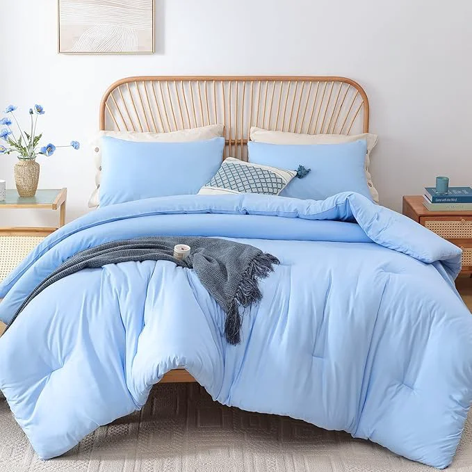 Classic ROSGONIA Full Size Comforter Sets for Girls Boys Kids Light Blue 3pcs Comforter Full Size 1 Comforter amp 2 Pillowcases Lightweight Dorm Bedding Sets Contemporary