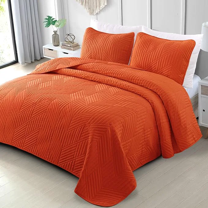 First-Class Exclusivo Mezcla California King Quilt Bedding Set Lightweight Burnt Orange Oversized King Bedspreads Soft Modern Geometric Coverlet Set for All Seasons 1 Quilt and 2 Pillow Shams Flexible