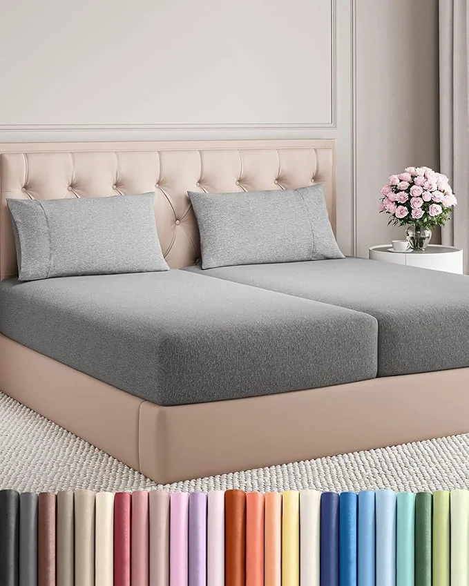 Specialty Split King Size 5 Piece Sheet Set – Comfy Breathable amp Cooling Bed Sheets Set – Hotel Luxury Bedding for Women Men Kids Teens Boys amp Girls – Deep Pockets amp Wrinkle – Grey Heathered Sheets Durable