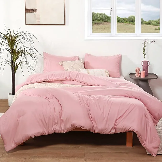 Natural ROSGONIA Pink Comforter Set Queen 3pcs 1 Boho Pink Comforter amp 2 Pillowcases All Season Bedding Comforters Lightweight Bedspread Blanket Quilt Smooth