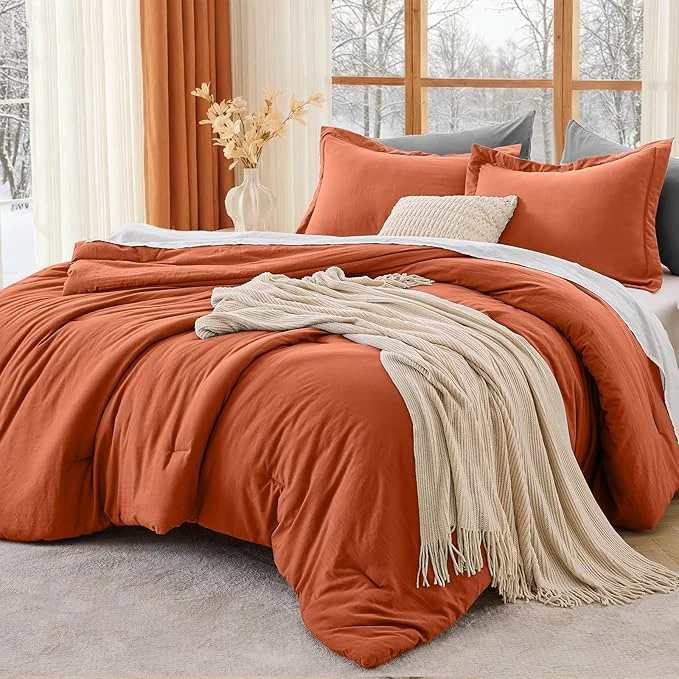 World-Class MUXHOMO Queen Comforter Set All Season Ultra Soft Down Bedding – 3 Piece Lightweight Bed Set Includes 1 Comforter 90 quot x90 quot and 2 Pillow Shams 20 quot x26 quot Burnt Orange Selected