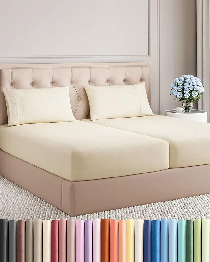 Superior Split King Size 5 Piece Sheet Set – Comfy Breathable amp Cooling Bed Sheets Set – Hotel Luxury Bedding for Women Men Kids Teens Boys amp Girls – Deep Pockets Soft Wrinkle – Oeko-Tex – Off White Durable